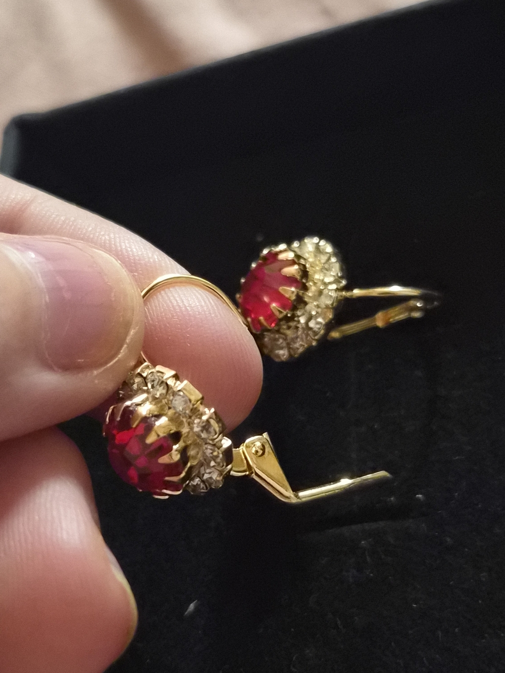 Gold-Tone, Non Tarnishing, Red Crystal Earrings